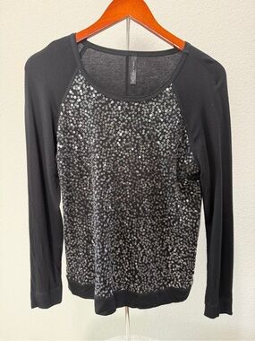 Eric + Lani Womens Small Black Sequin Raglan Long Sleeve Top Shirt Size S